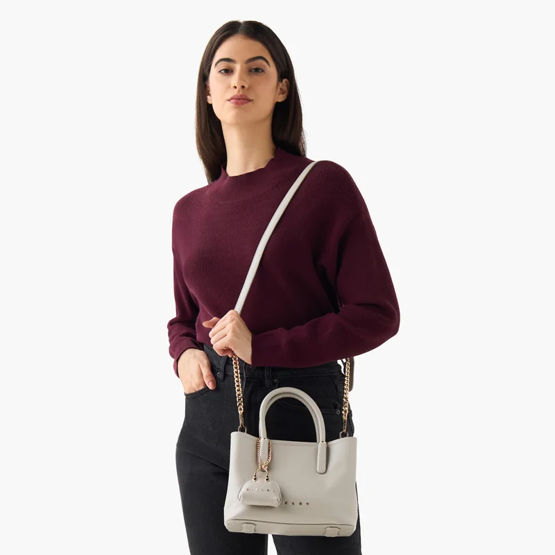 Sisley Sisley-Tote bag W/Textured PU & bag charm details-Stone-Q2-AW25